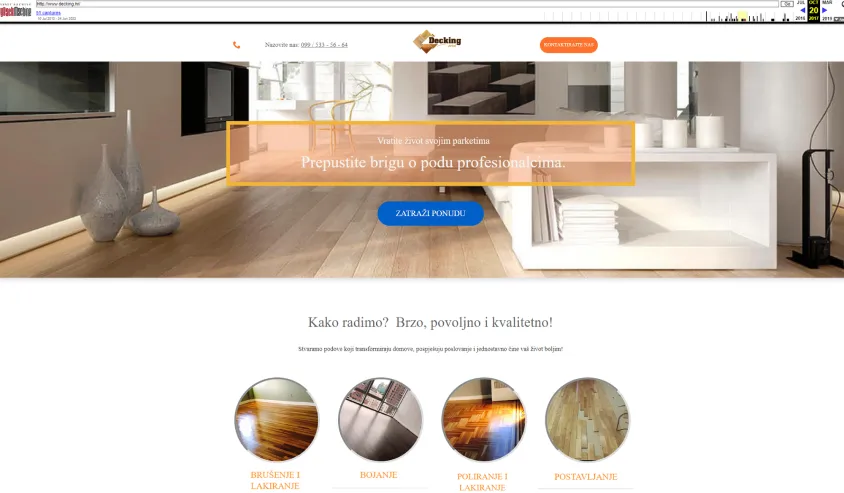 Archived screenshot of the Decking.hr flooring website.